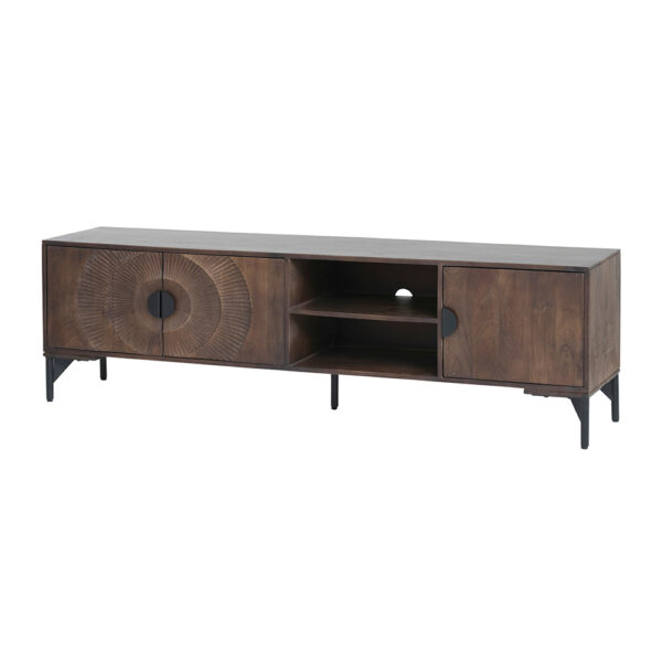 TV dressoir 190 met 3 deuren en 2 open vakken, Mango Brown Walnut foto 1