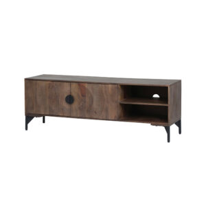 TV dressoir 160 met 2 deuren en 2 open vakken, Mango Brown Walnut