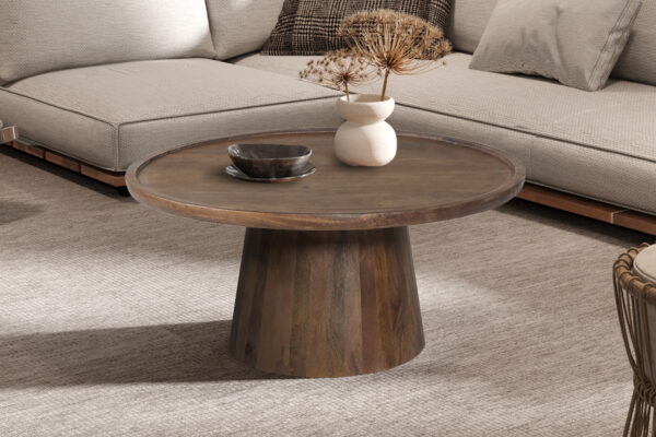 Salontafel ‘Jules’ 80×36 cm Rond Mango hout Lichtbruin (2c) foto 1