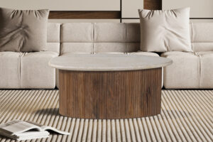 Salontafel 'Louis' 90 cm Mango hout met Travertin Beige (2c)