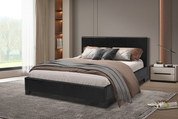 PROMO – Bed ‘Roma’ 140×200 met lattenbodem PU Zwart (2c) foto 1