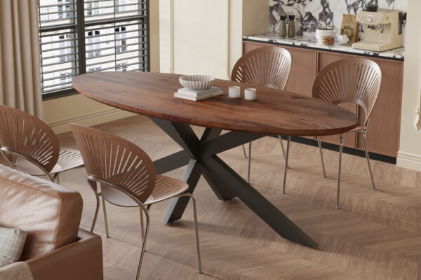 Tafel ‘Tommy’ 220×100 cm Ovaal Spider-Poot Mango hout Bruin (2c) foto 1