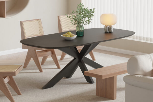 Tafel ‘Isabella’ 200 cm Spider-poot Ovaal Mango hout Zwart (2c) foto 1