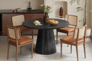 Tafel 'Tommy' 130 cm Rond Mango hout Zwart (2c)