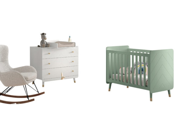 Billy set: witte Kommode, verversplank en groen babybed  foto 1