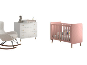 Billy set: witte Kommode, verversplank en roze babybed 