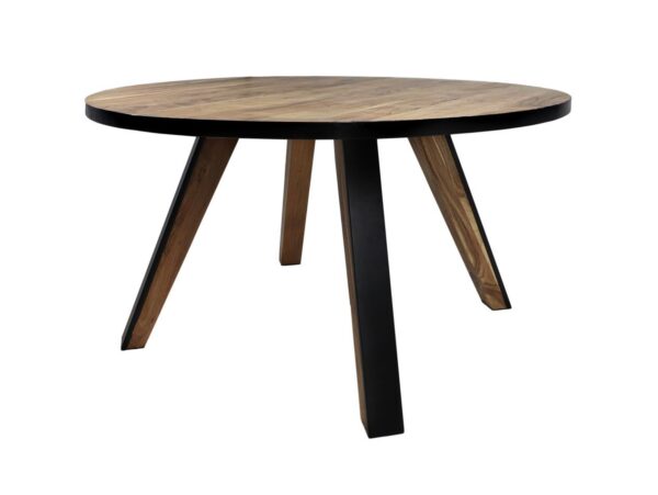 Ronde eettafel Milano – ø140×76 – Naturel/zwart – Acaciahout/metaal foto 1