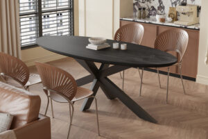 Tafel 'Tommy' 220x100 cm Ovaal Spider-Poot Mango hout Zwart (2c)