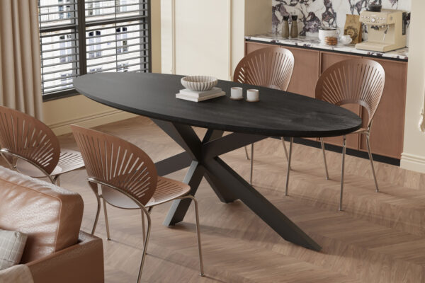 Tafel ‘Tommy’ 220×100 cm Ovaal Spider-Poot Mango hout Zwart (2c) foto 1