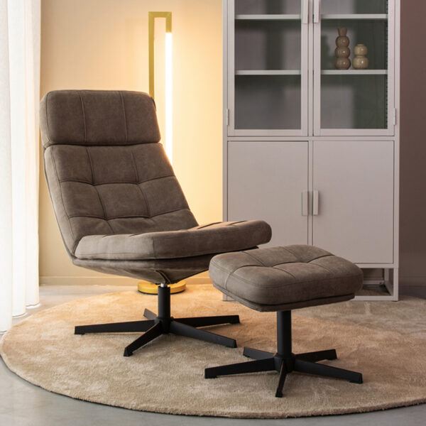 LABEL51 Fauteuil Alvar – Taupe – Boucle – Incl. Hocker foto 1