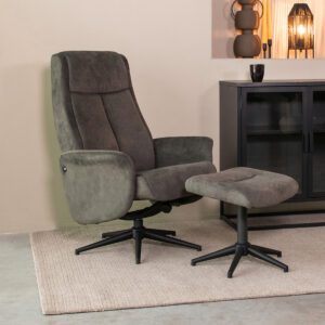 LABEL51 Fauteuil Bergen - Antraciet - Cosmo - Incl. Hocker