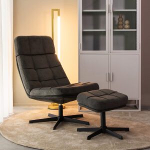 LABEL51 Fauteuil Alvar - Antraciet - Cosmo - Incl. Hocker