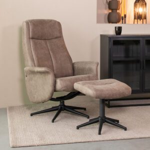 LABEL51 Fauteuil Bergen - Taupe - Micro Suede - Incl. Hocker