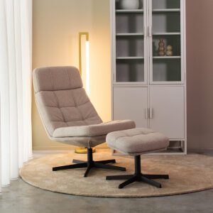 LABEL51 Fauteuil Alvar - Naturel - Boucle - Incl. Hocker