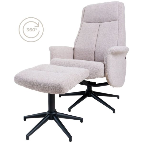 Relaxfauteuil Bindy + Hocker – Bouclé – Naturel foto 1