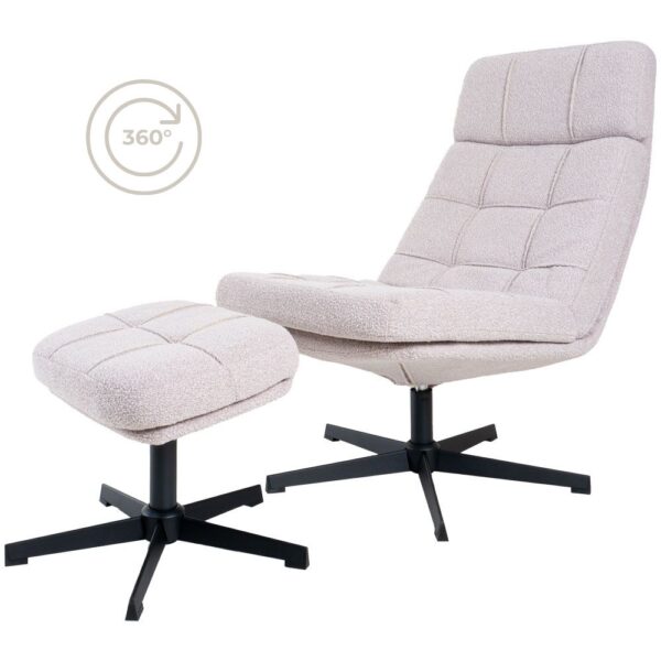 Fauteuil Aiden + Hocker – Bouclé – Naturel foto 1